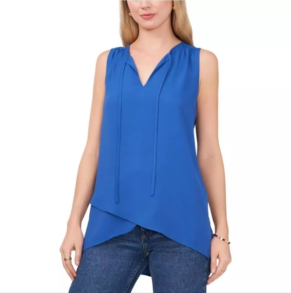 NWT Vince Camuto Sleeveless Tulip Hem Top Split Crewneck Sapphire Blue Size M